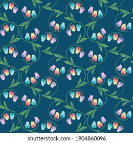 Japanese Tulip Vine Vector Seamless Pattern