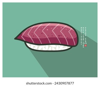 Japanese Tuna Nigiri Sushi. Rice with a fresh piece of fish. Icon with English text like of Japanese characters.