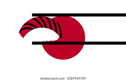 Japanese tuna sushi and chopsticks on Japanese flag background