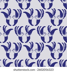 Japanese Twin Flying Bird Motif Vector Seamless Pattern