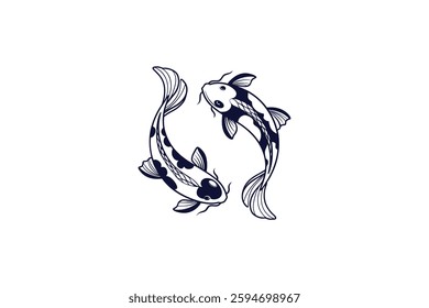 Japanese two circle koi fish silhouette vector art illustration