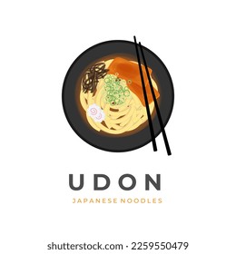 Japanese Udon Noodle Soup Vector Illustration Logo With Tofu Topping Ready to Eat