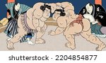 Japanese ukiyo-e of the Sumo match