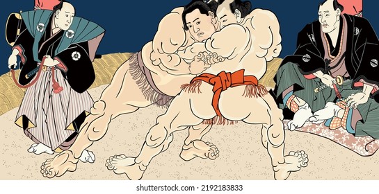 Japanese ukiyo-e of the Sumo match