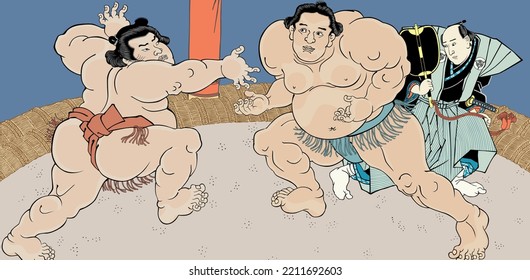 Japanese ukiyo-e of the Sumo match