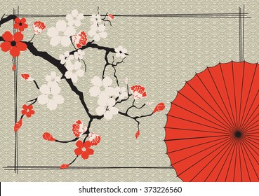 Japanese umbrella and Japanese cherry - Sakura 