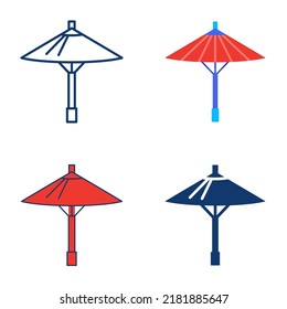 Japanese umbrella icon set in flat and line style. Traditional parasol from Japan. Vector illustration.