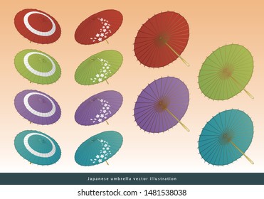 Japanese umbrella vector illustration set. 