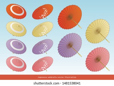 Japanese umbrella vector illustration set. 