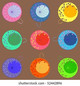 Japanese umbrellas with flowery pattern