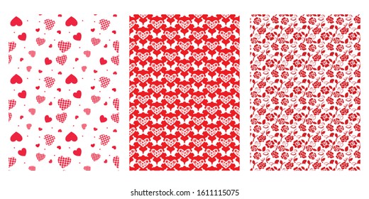 Japanese Valentine Heart, Bunny Love, Rose Flower Abstract Vector Background Collection