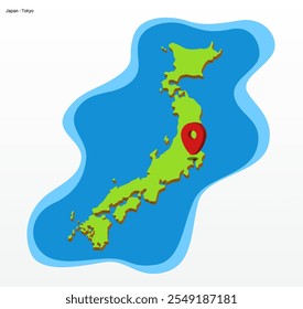 Japanese vector illustration 3d geographical map