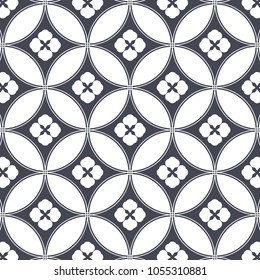Japanese vector pattern. Repeating circle overlap each for flower and abstract Sakura flower at center. Graphic clean for wallpaper, fabric, background. Pattern is on swatches panel.
