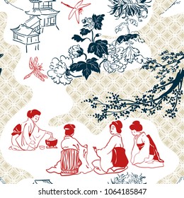 japanese vector pattern tea ceremony women