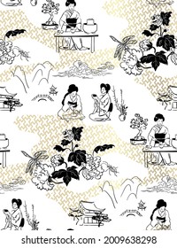 japanese vector pattern tea ceremony women black