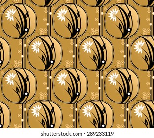 Japanese vector patterns. Golden color and lotus flowers.