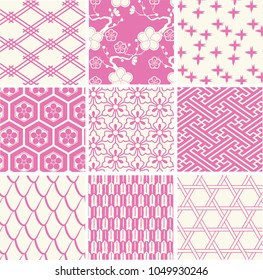 Japanese vector seamless patterns set