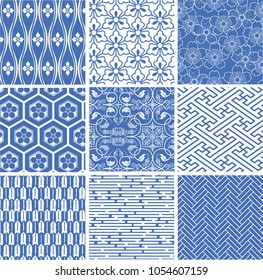 Japanese vector seamless patterns set