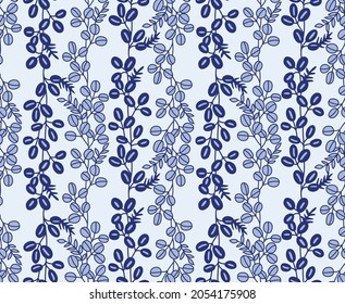 Japanese Vertical Leaf Vine Vector Seamless Pattern