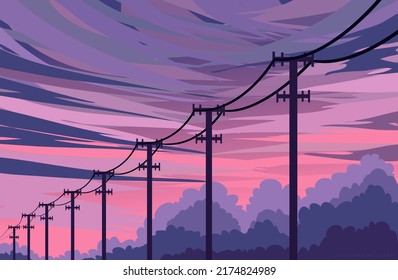 Japanese view panorama vector sunset flat design anime style