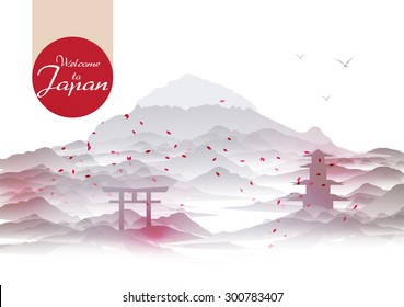 Japanese Vintage Background Postcard Template - Vector Illustration