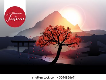 Japanese Vintage Background Postcard Template - Vector Illustration