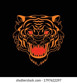 Japanese vintage miniature concept. Furious Tiger design for t-shirt, print and clothes fashion.