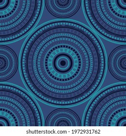 Japanese vintage motifs seamless pattern. Circle medallion mandala abstract flowers. Fabric print template. Retro fashion pattern. Classic circular seamless ornament. Cute mandala design.