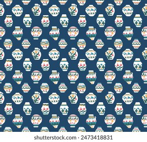 Japanese Vintage Vase Vector Seamless Pattern
