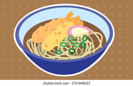Japanese warm tempura soba noodles served in a bowl