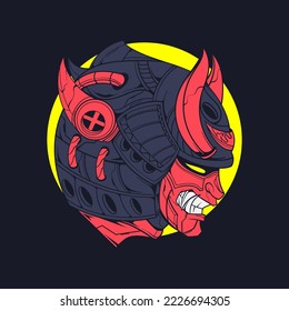 JAPANESE WARRIOR ARMOR HEAD ILLUSTRATION