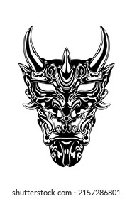 Japanese warrior mask. Isolated vector template on white background