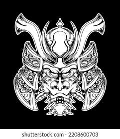 Japanese warrior mask tattoo design vector