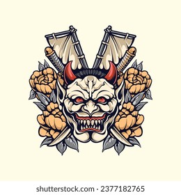 Japanese warrior mask vector art