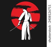 Japanese Warrior Swordsmen White Red and Black Detailed Vector