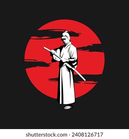 Japanese Warrior Swordsmen White Red and Black Detailed Vector