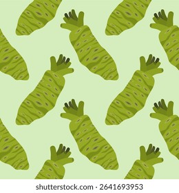 japanese wasabi root flat design seamless pattern vector illustration. Japan Spices Vector Seamless Pattern