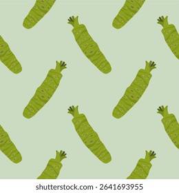 japanese wasabi root flat design seamless pattern vector illustration. Japan Spices Vector Seamless Pattern