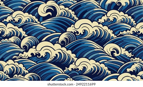 Japanese water wave seamless pattern