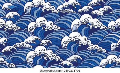 Japanese water wave seamless pattern
