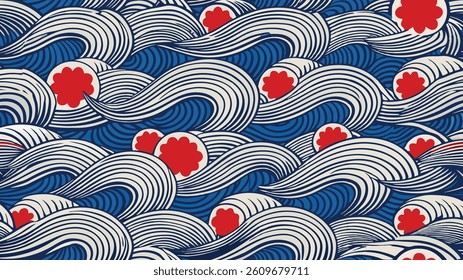 Japanese water wave seamless pattern vector background