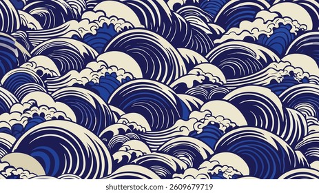 Japanese water wave seamless pattern vector background