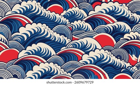 Japanese water wave seamless pattern vector background