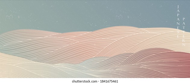 Japanese wave banner with abstract background vector. Line pattern with gradient mountain forest template.