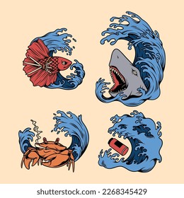 Japanese wave character vector art