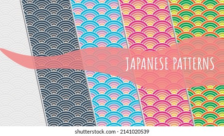 japanese wave circle background set