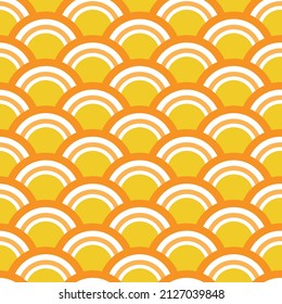 El círculo ondulado japonés es un patrón sin fisuras en amarillo y naranja. Ideal para la decoración en casa, trajes de baño, papel pintado y textiles 