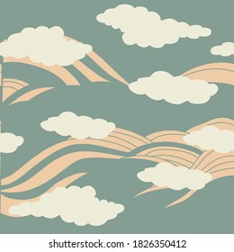 A Japanese wave with cloud pattern print seamless background illustration.