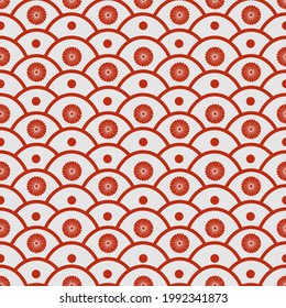 Japanese wave and floral-inspired seamless pattern