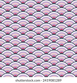 Patrón geométrico japonés de ondas sin soldadura, imitación de la escala de los peces en círculo, arte oriental tradicional, ilustración vectorial